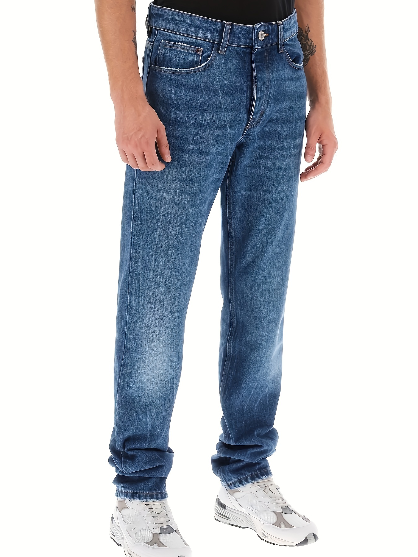 Loose Fit Wide Leg Jeans Men's Casual Distressed Denim Pants - Temu Canada