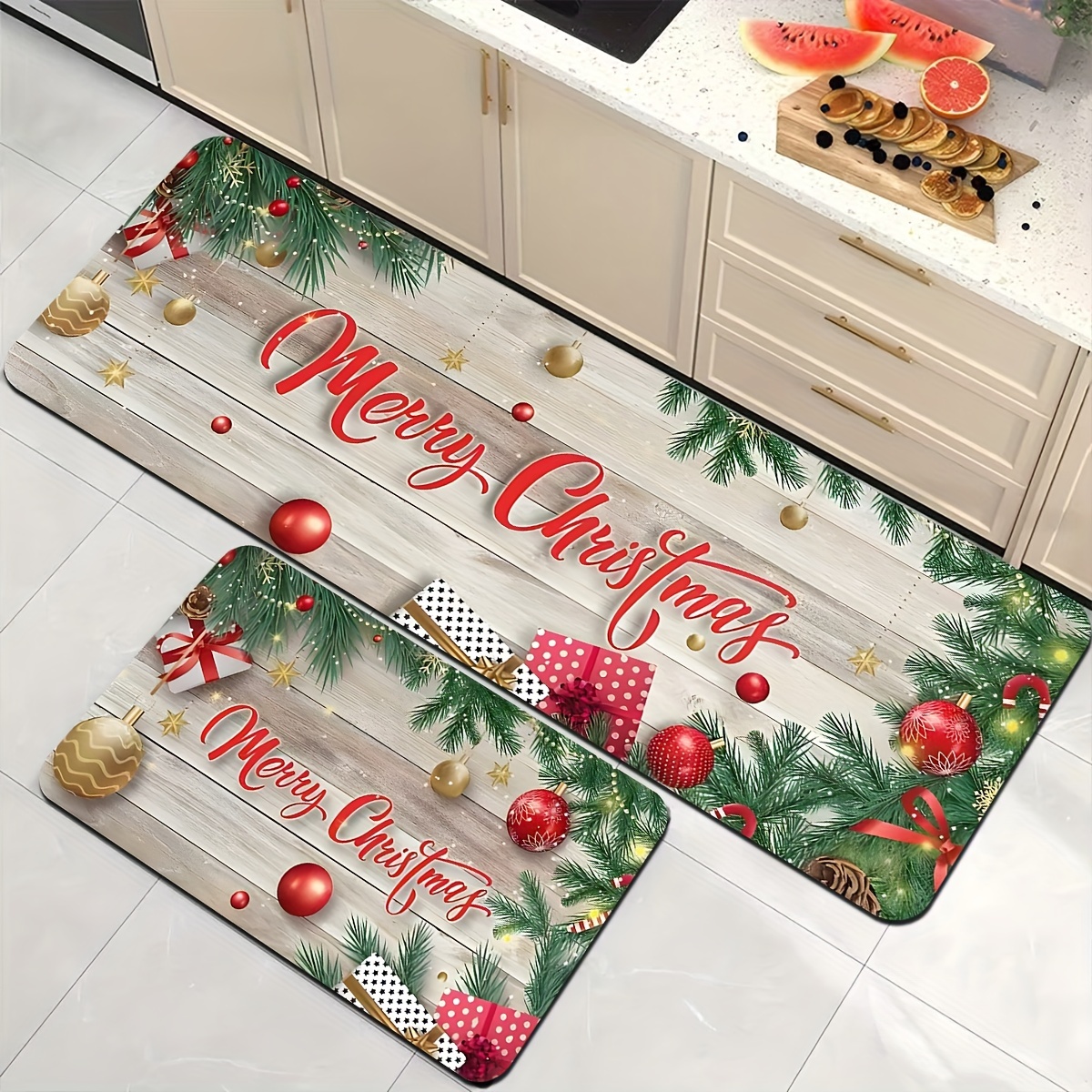 Kitchen Mat, Merry Christmas Kitchen Rugs, Non Slip Kitchen Mats for Floor Cushioned  Kitchen Rugs and Mats, Standing Kitchen Rug for Office, Floor, Bathroom, 17  ×47 