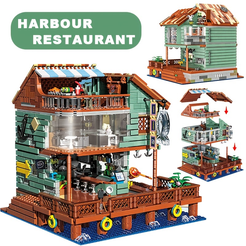 2096pcs Harbour Restaurant House Mini Bricks Building Kit Creative