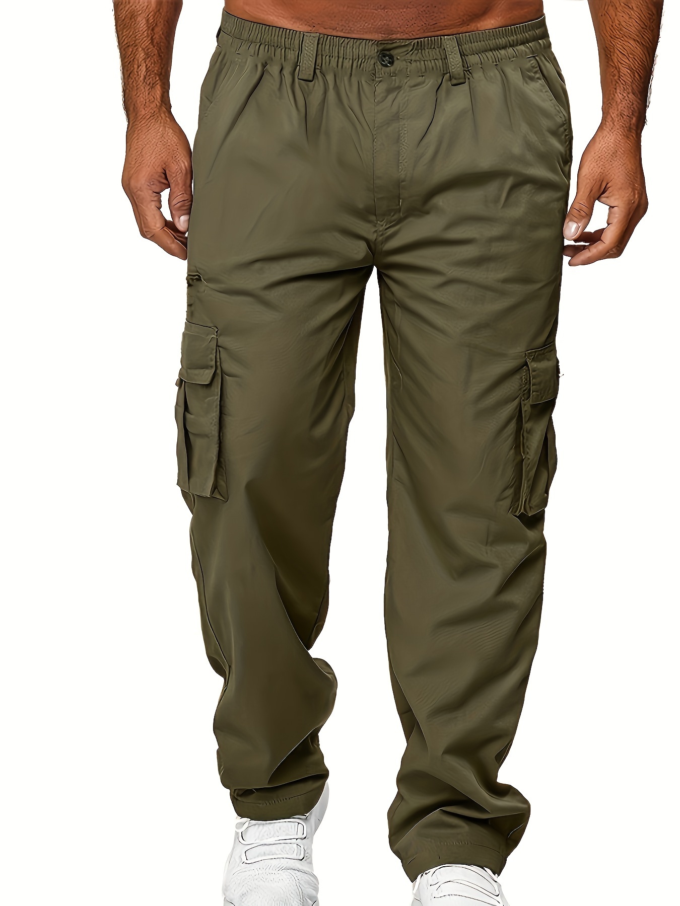 Mens Casual Combat Multi Pockets Trousers Sport Elastic Waist Cargo Pants  Zipper