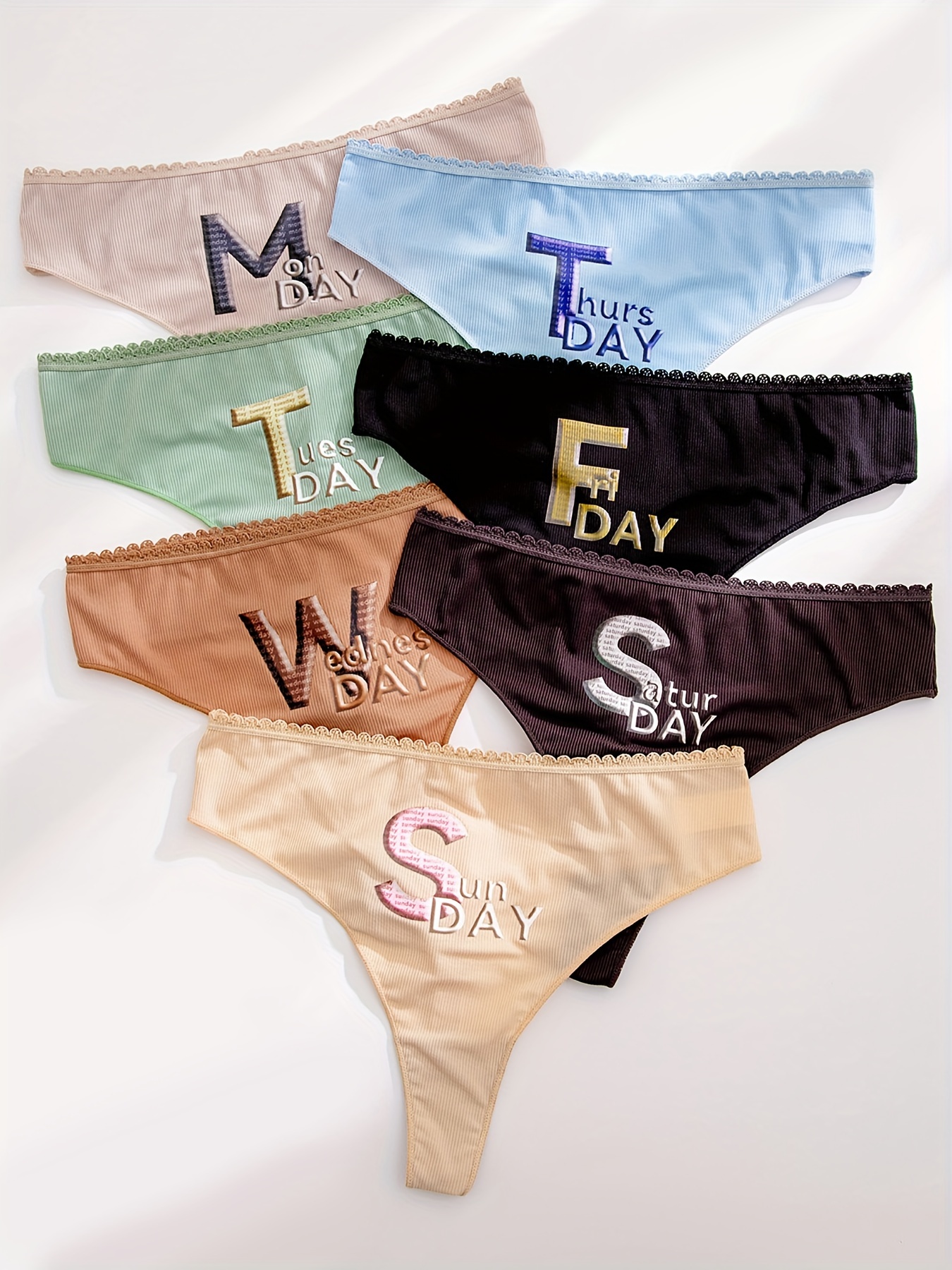 7pcs Letter Print Thongs, Soft & Comfy Stretchy Intimates Panties, Women's  Lingerie & Underwear
