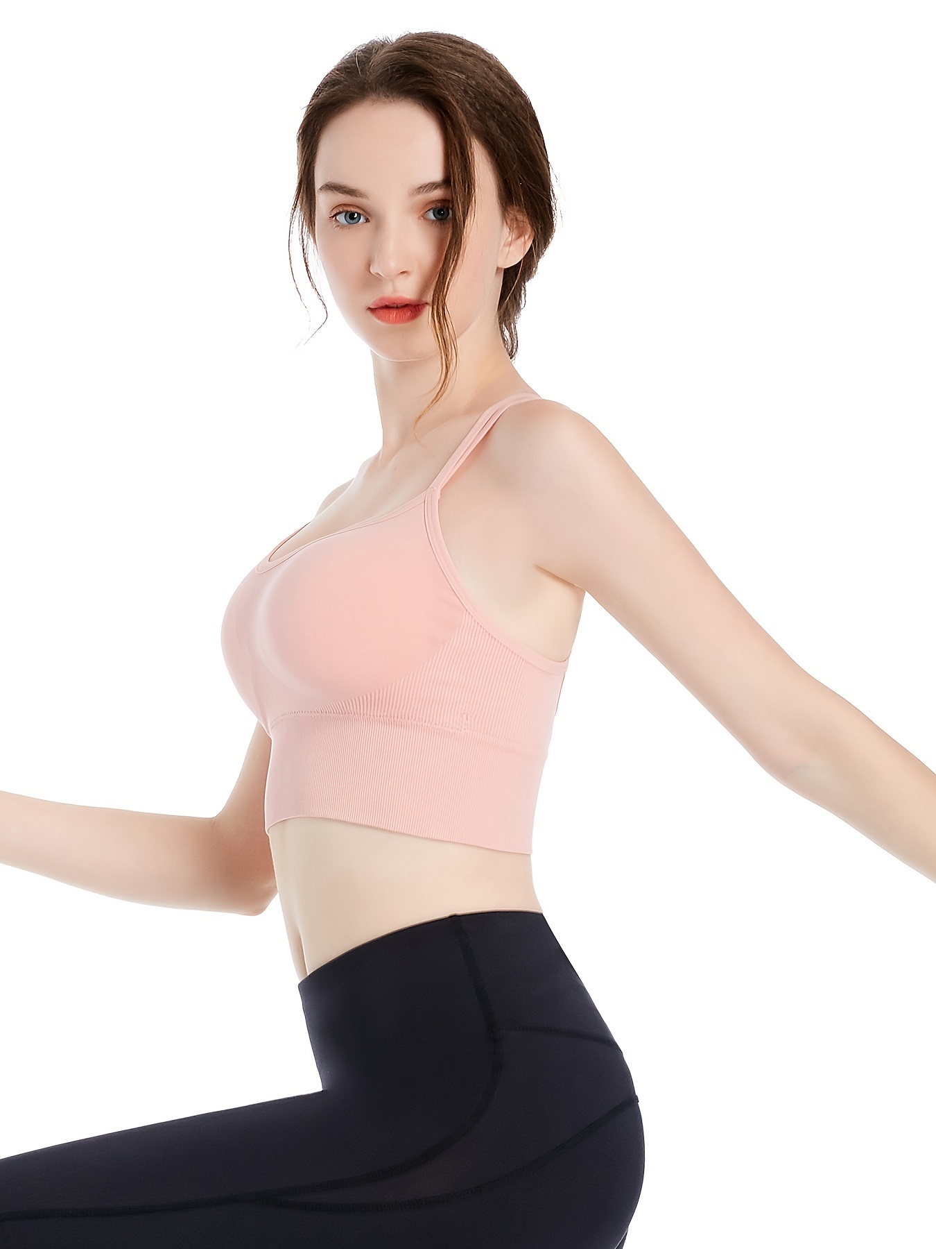 Ribbed Solid Sports Bra Double Stripes Backless Shockproof - Temu Canada