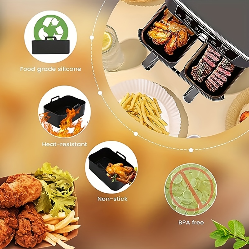 Air Fryer Accessories Kit - Perfect For Ninja Dual&tower Air Fryer,  Includes 2 Reusable Liners, 2 Racks, 4 Skewers, Silicone Gloves & Brush! -  Temu