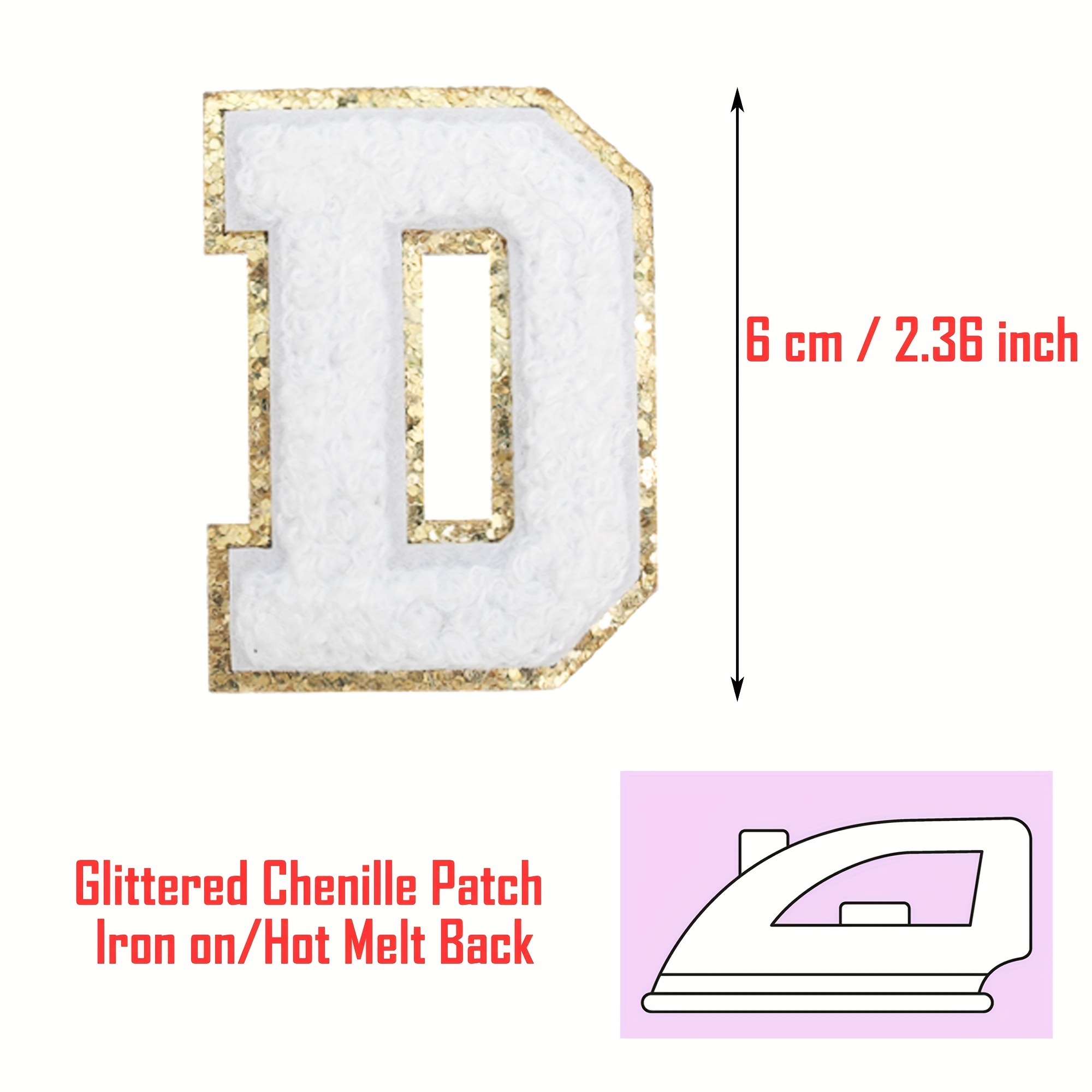 Black Chenille Iron On Gold Glitter Letter Patches