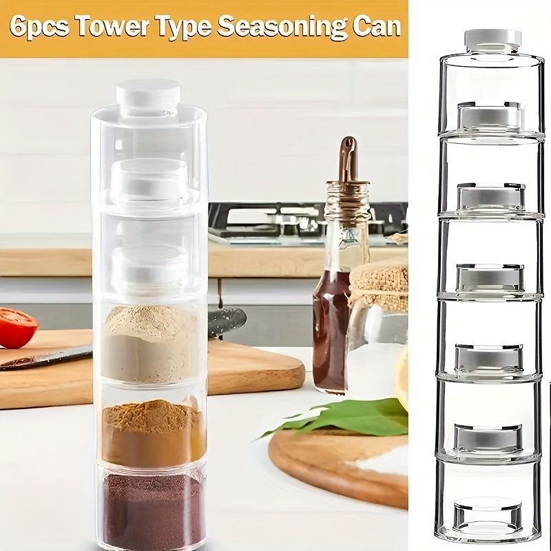 6pcs Spice Racks Stackable Spice Storage Containers Refillable Tower Shape Condiment Jars For Camping RVs Outdoor Cooking Compact Kitchens Tra