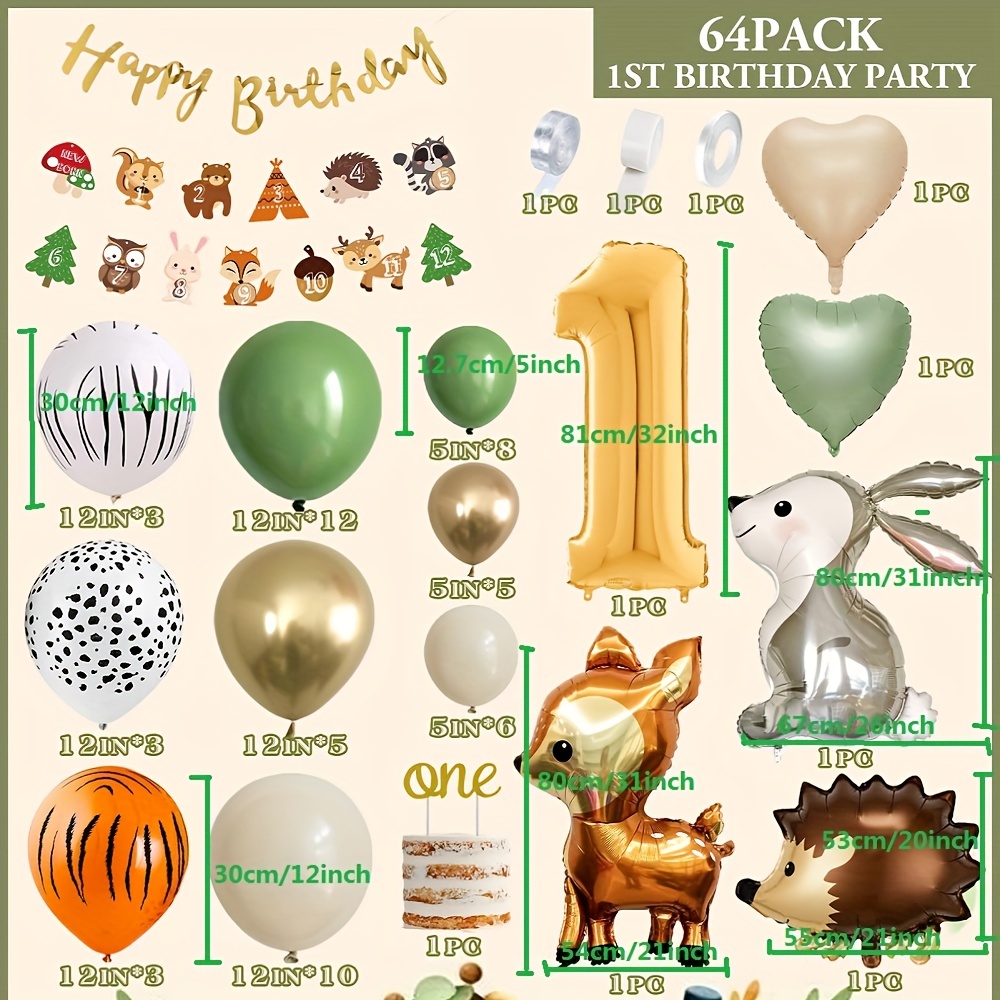 1st Birthday Decorations Boy Girl, First Birthday Decoration, Sage Green  1st Party Balloons With Number 1 Foil Balloon and Happy Birthday 
