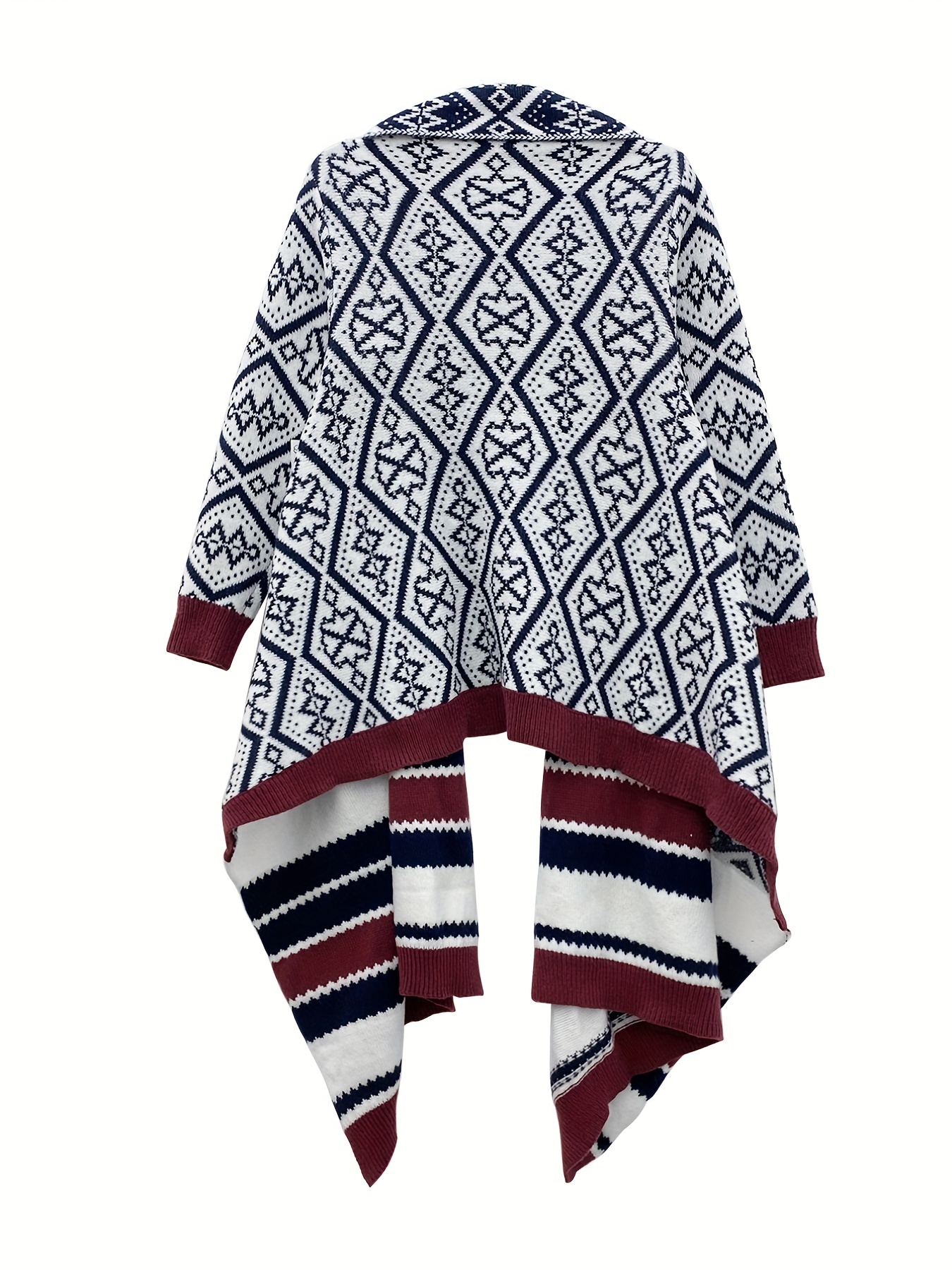 tribal pattern shawl collar cardigan casual long sleeve asymmetrical hem cardigan for fall winter womens clothing