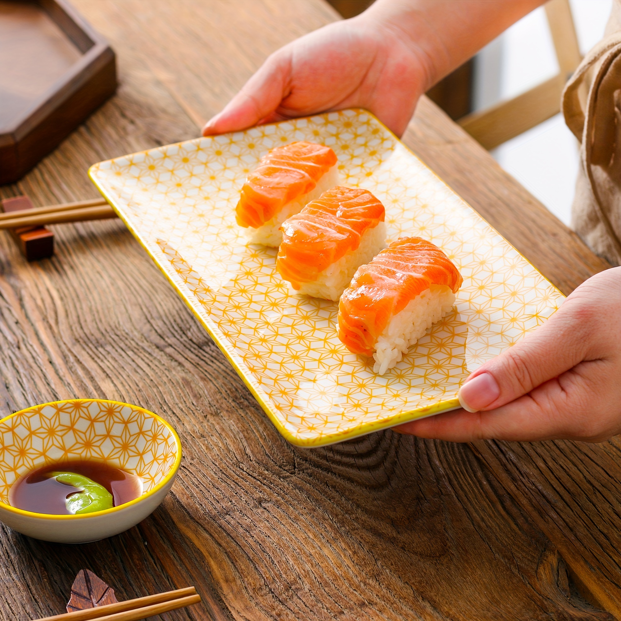 6pcs Sushi Set, Porcelain Japanese Sushi Plates Set, Serves For 2, With  Sushi Plate, Sauce Bowl And Chopsticks, Kitchen Items, Kitchen Stuff,  Kitchen