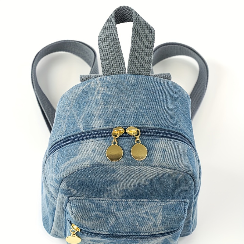 mini denim backpack canvas durable lightweight school backpack classic travel commuter bag