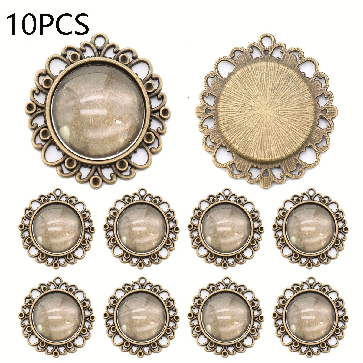 Image of 10pcs 25mm Inner Size Circular Alloy Material Style In Europe And America Bronze Cabochon Base Setting Charms Pendant Add Glass Cabochon