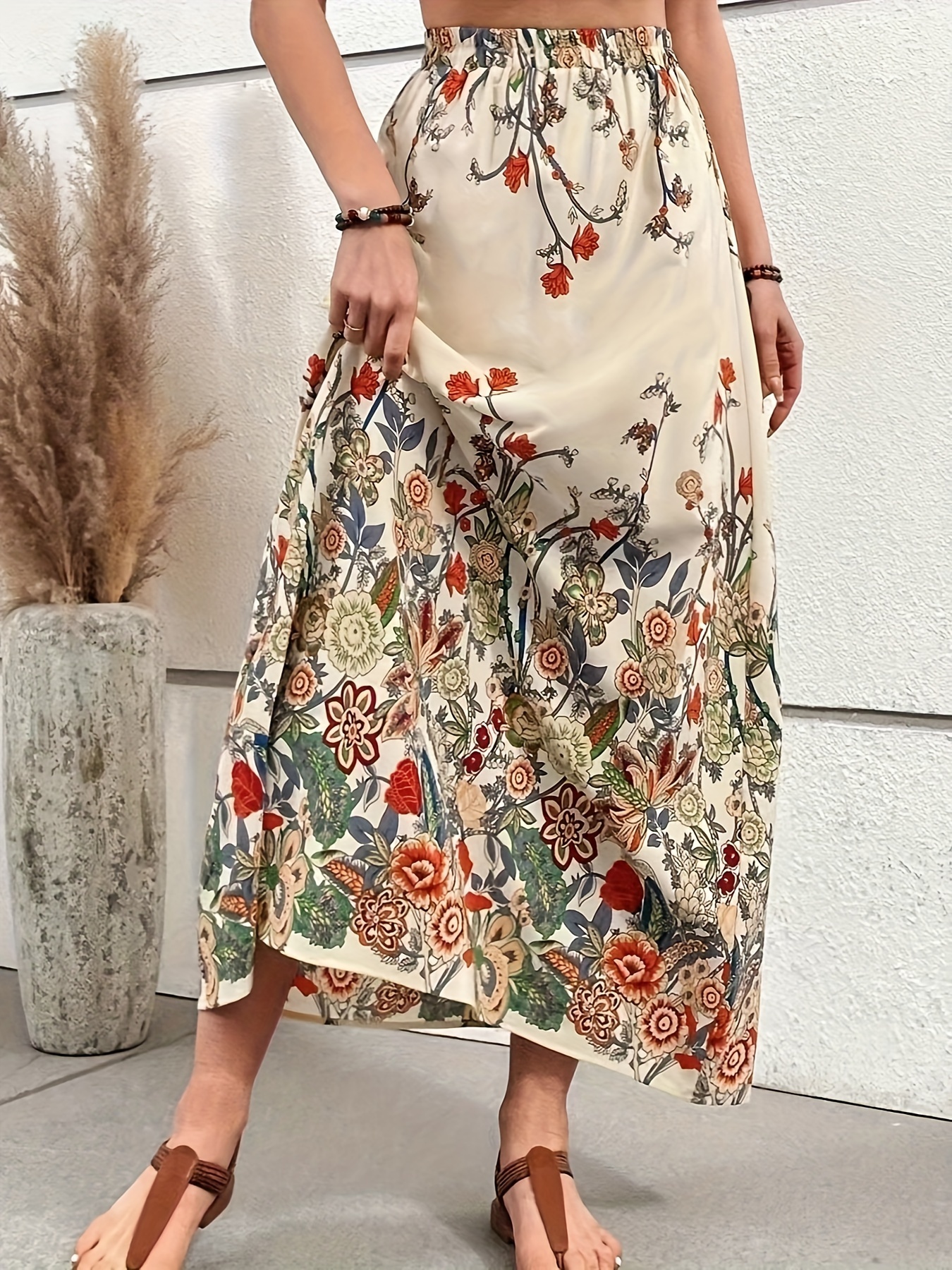 Womens floral skirt knee length sale