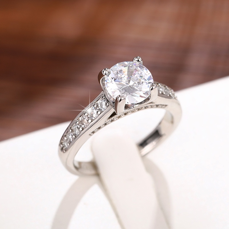 Women Romantic Wedding Ring, 925 Silver Plated Zircon Engagement Ring