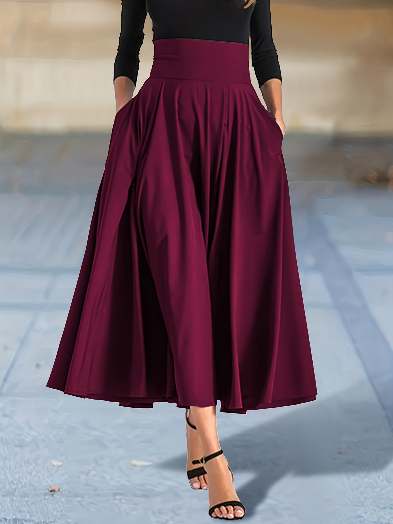 Tie Back Solid Maxi Skirts Elegant High Waist Flared Skirts - Temu Canada