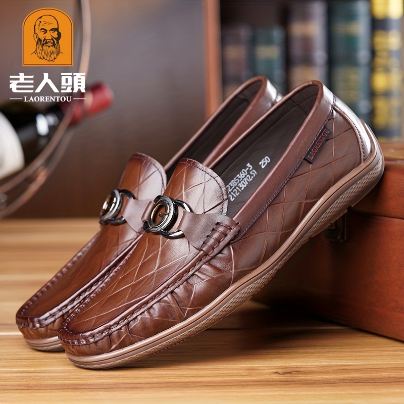Laorentou Men's Premium Leather Horsebit Loafer Shoes, Lightweight