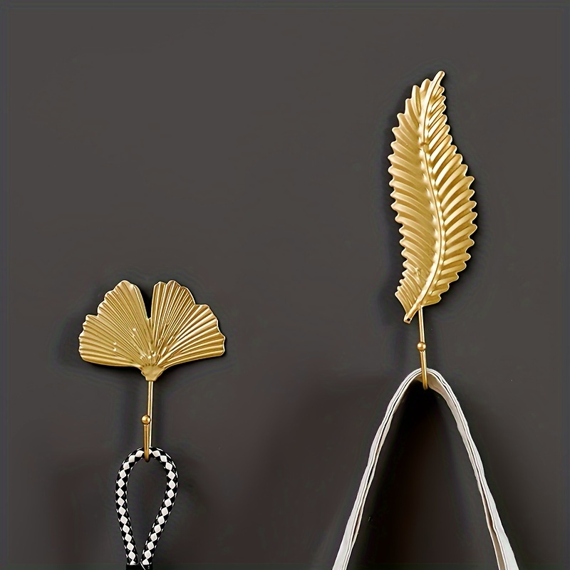 Nordic Style Wrought Iron Hook Leaf Shape Wall Hanger Golden - Temu