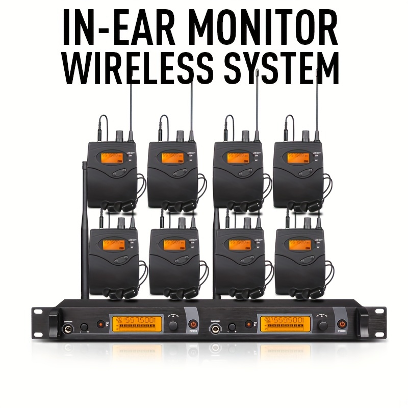 In-ear monitor system 8 Bodypack with Transmitter, Dual Wireless  Microphones