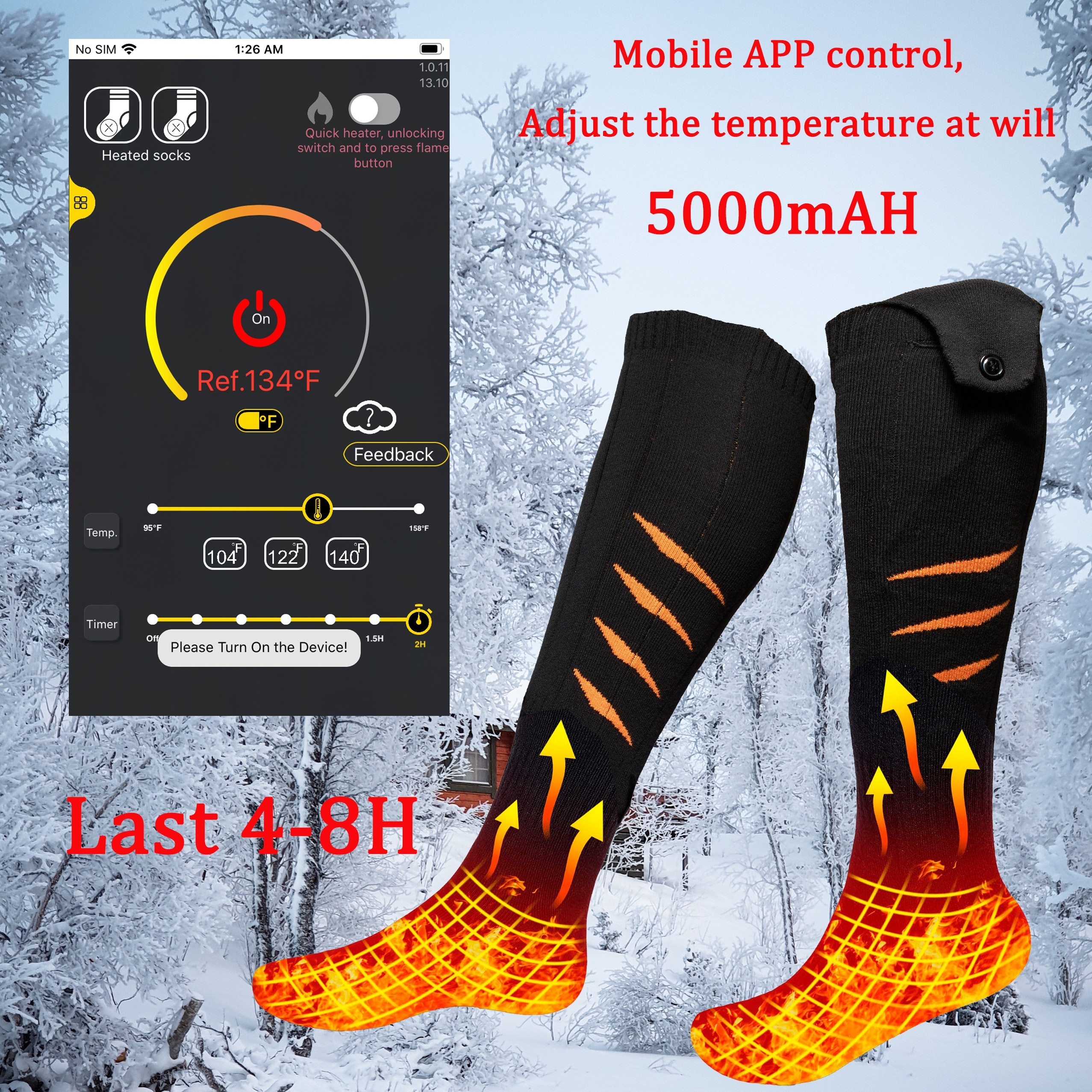  5000mAh Unisex Electric Heated Socks, App Remote Control Thermal  Electric Socks, Rechargeable Machine Washable Heated Socks, Women Men  Heating Sock for Snowfield Ski Hunting Camping Fishing Riding : Sports &  Outdoors