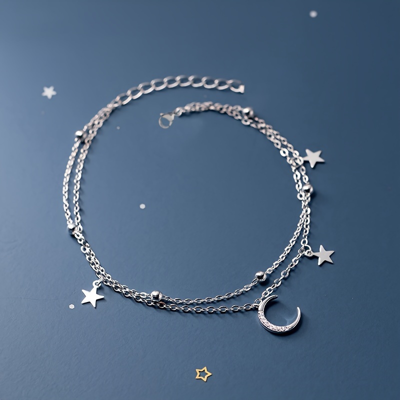 

Moon Star Pendant Thin Chain Bracelet Double Layers Adjustable Hand Chain 1pc