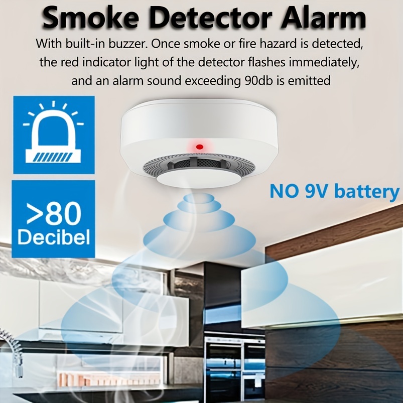 Detectores de humo, alarma de humo, funciona con pilas, 10 años de vida  útil del producto, alarma de incendio con botón de prueba y señal de  batería