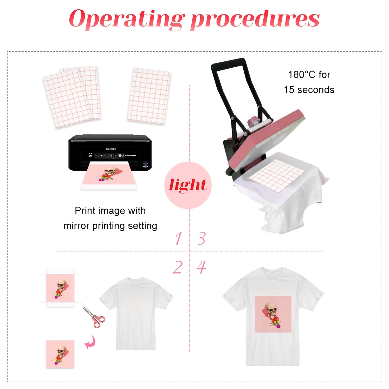 A4 Size T-Shirt Transfer Paper - 2 Pack Heat Press Fabric Logo Iron On  Light