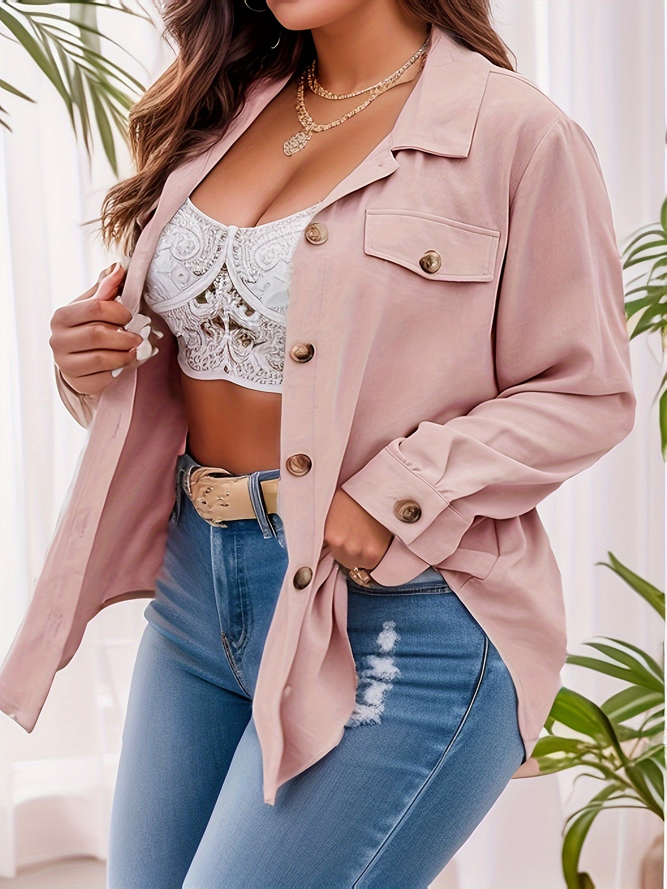 Plus Size Casual Blouse Women's Plus Solid Long Sleeve - Temu