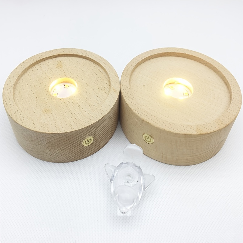 Socle lumineux rond en bois et cristal, support de lampe rotatif