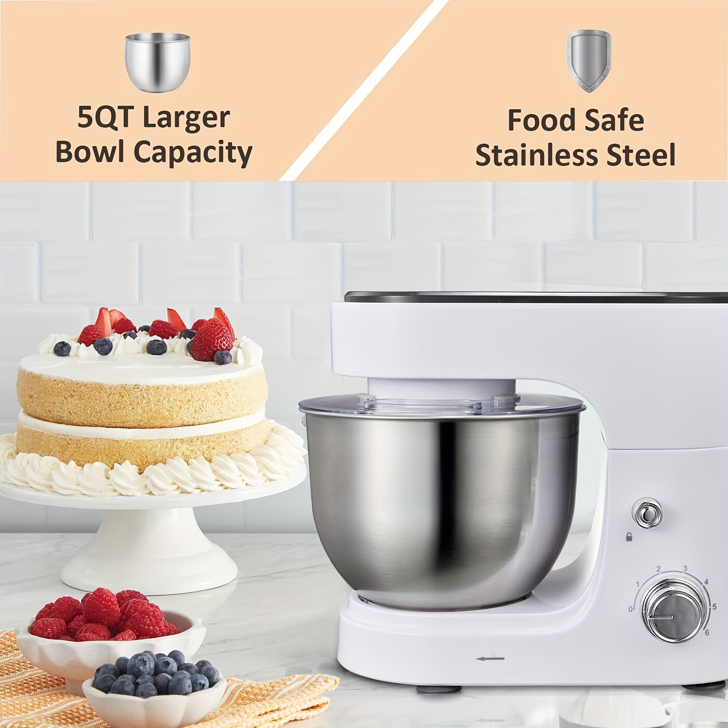 Cake Food Baking Electric Stand Mixer 3L 6 Speed Stainless Steel Mixing  Bowl