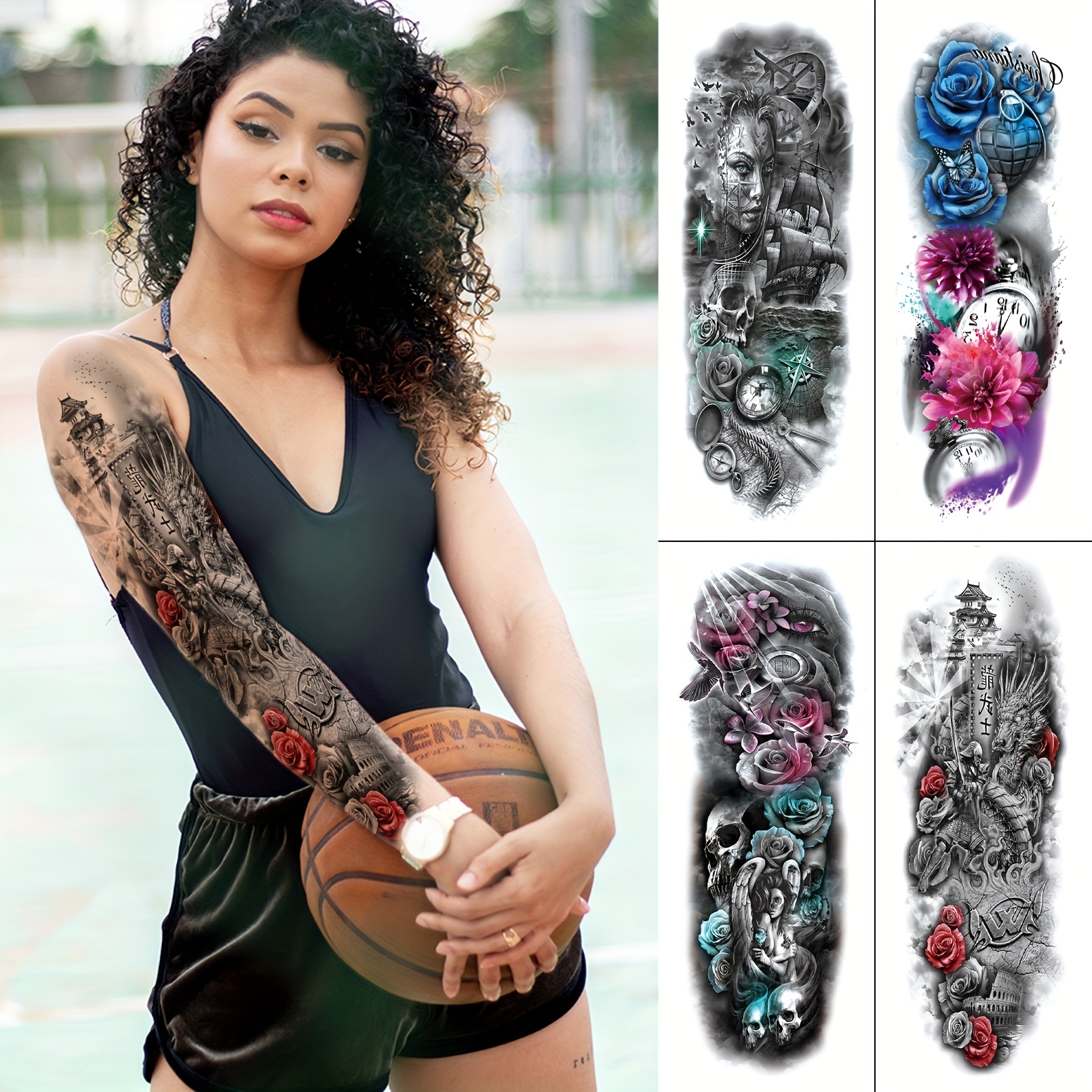 Realistic Halloween Full Arm Sleeve Tattoo Waterproof - Temu