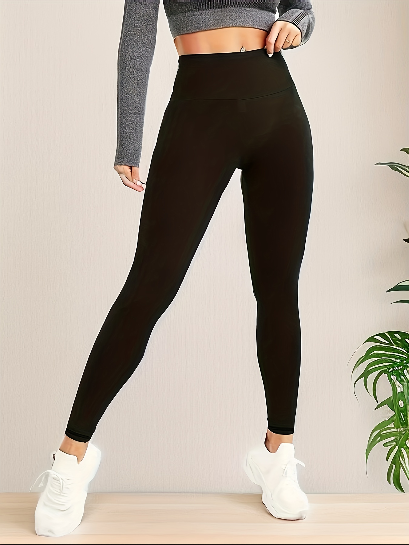 Solid High Waist Leggings Casual Skinny Stretchy Leggings - Temu