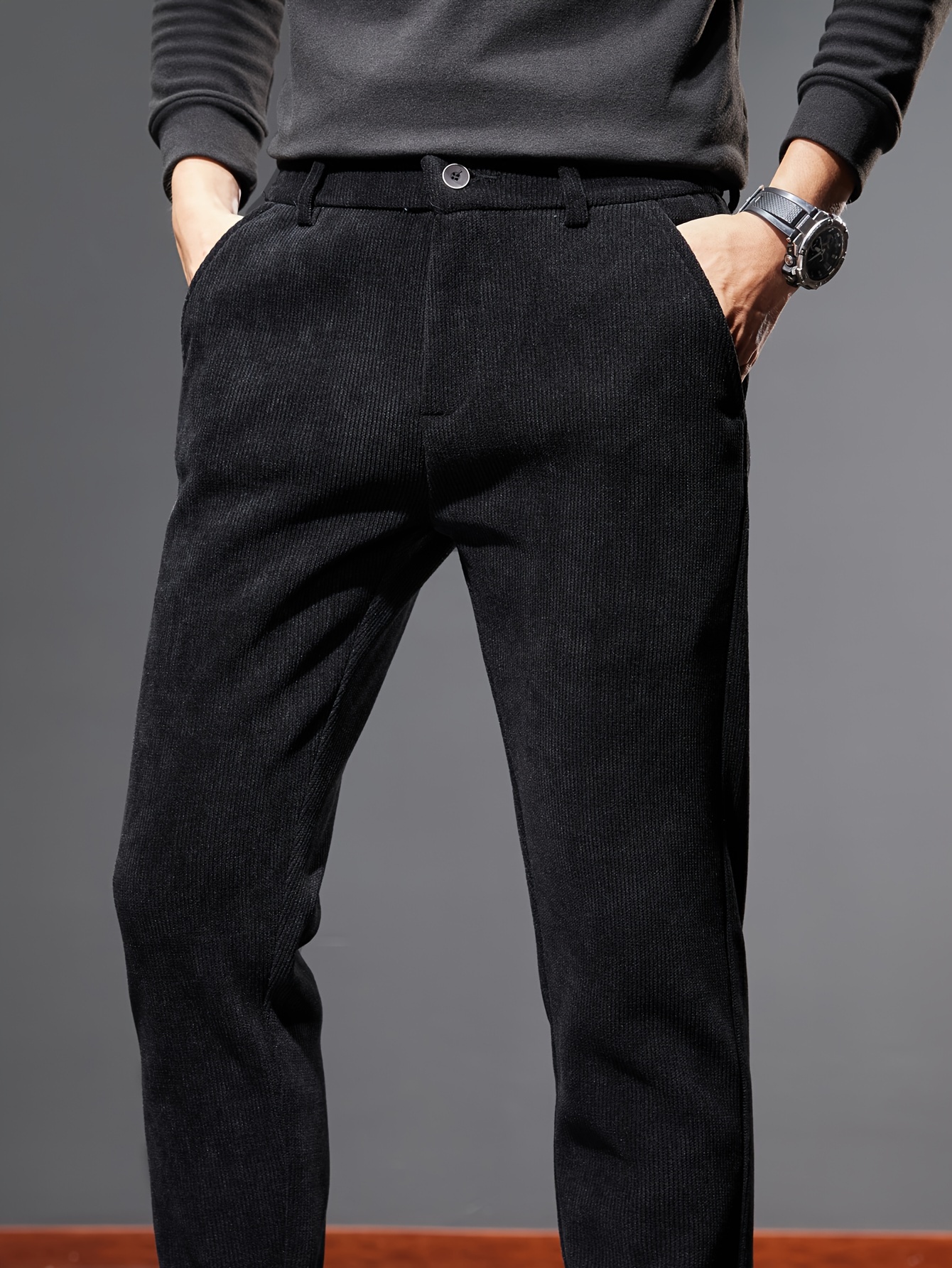 Men's Slim Fit Warm Thick Casual Cropped Pants Fall Winter - Temu