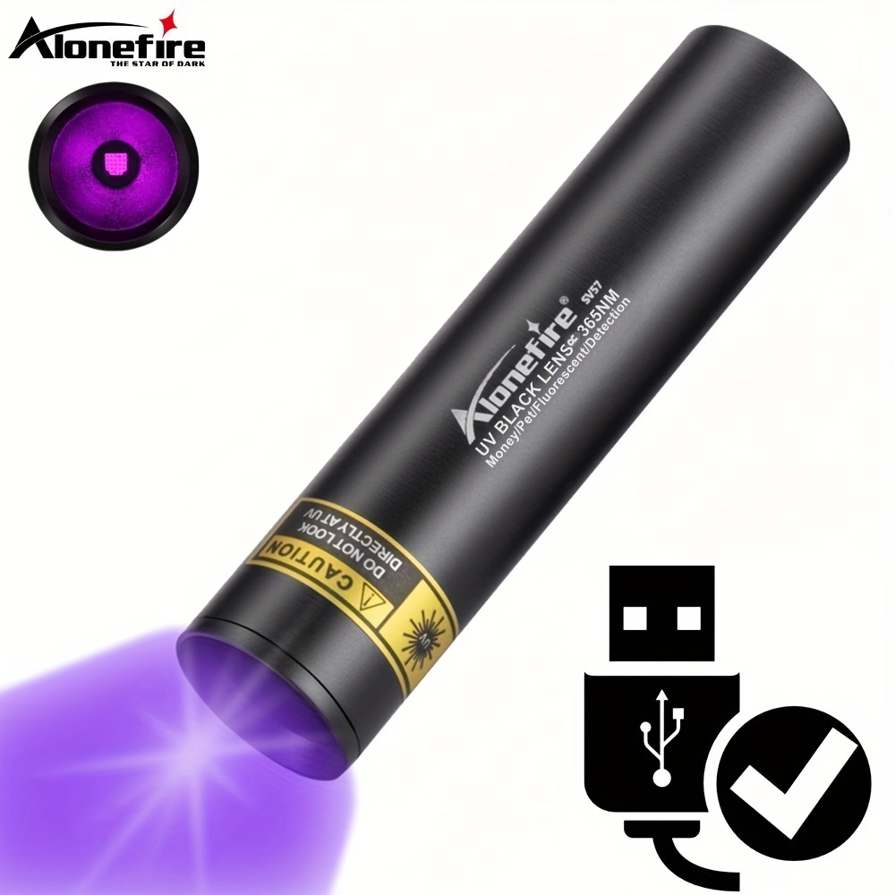 

Alonefire Sv57 3w 365nm Uv Flashlight, Usb Rechargeable Ultraviolet Torch, Pets Urine Cat Tinea Money Ore Scorpion Detection Light, Built-in 14500 Lithium Battery