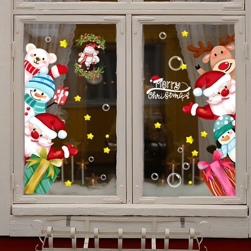 Pegatinas Navideñas Para Ventanas - Vinilos Reutilizables Con Santa Y Renos (9 Unidades, 20x30 Cm)