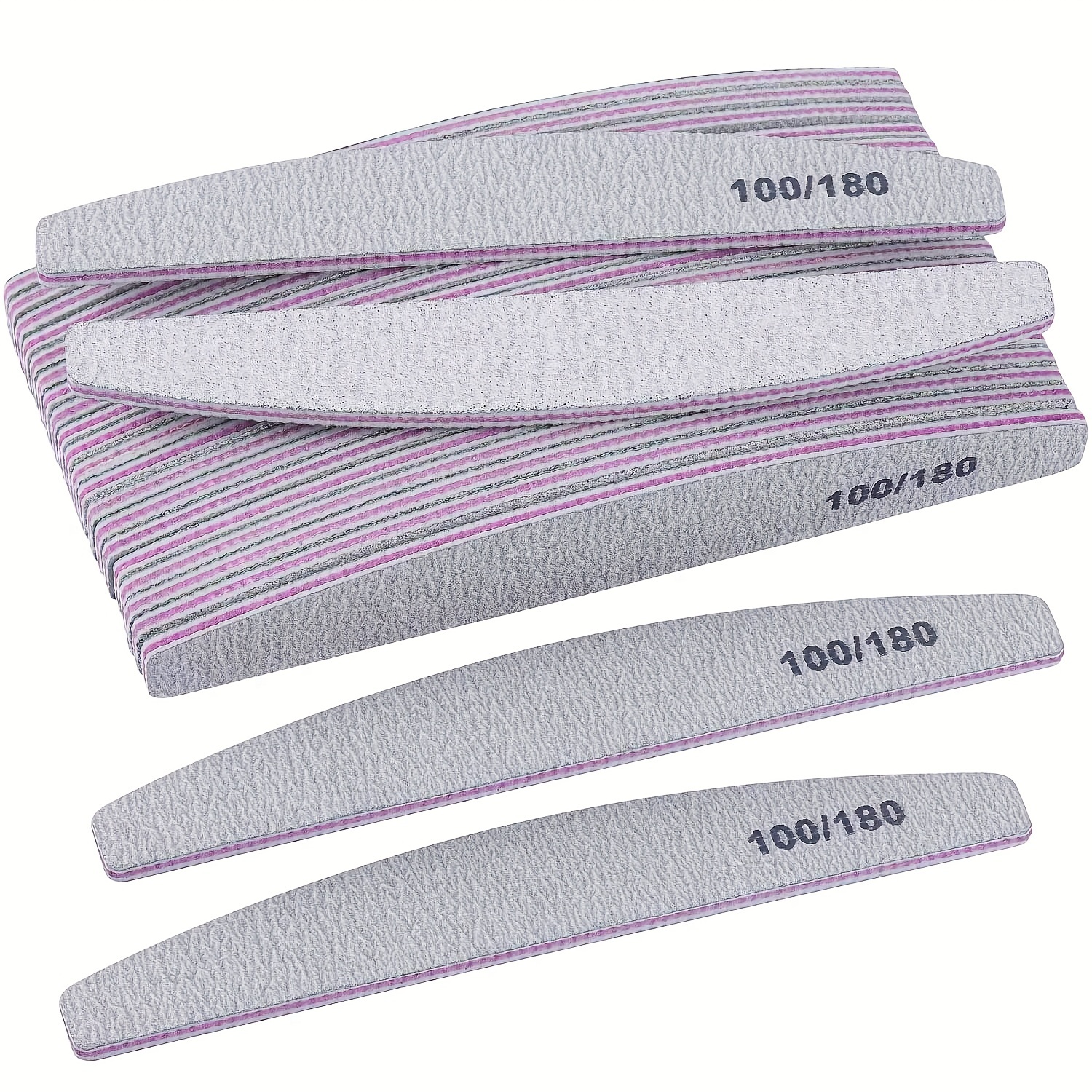 

10pcs Professional Nail File And Buffer Set, 100/180 Grit Double Sided Emery Boards For Natural, Acrylic, Gel Nails - Manicure Tools, Unscented