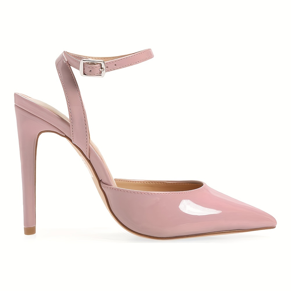 Ruched Detail Satin Point Toe Heeled Ankle Strap Pumps, Light Pink Party  Solid Color Stiletto Women's Single Shoes