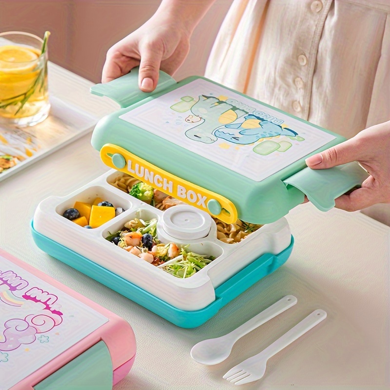 1pc Foldable bento box lunch box, bento box adult lunch box, adult/student  lunch container, with 3 compartments and forks and spoons, leak proof,  microwave heating/dishwasher cleaning, suitable for school, work, travel and