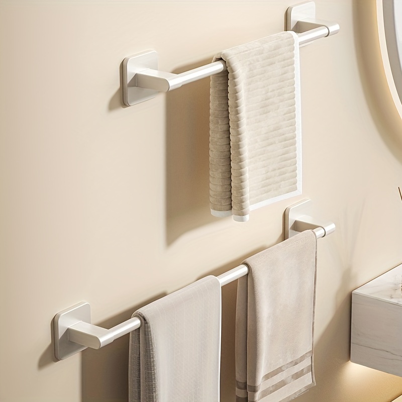 

1pc White Punch-free Wall-mounted Bathroom 40-60cm Towel Bar, Shelf Bath Towel Rack, Bathroom Hanging Rack, Toilet Towel Bar Single Rod Hanging Bar
