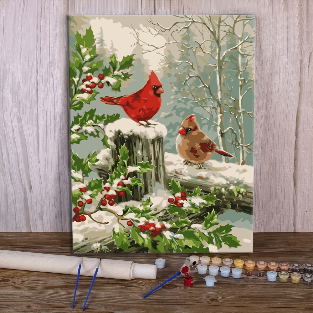 Christmas Cardinals Birds Paint by Number for Adults Beginner, DIY Easy  Winter Adult Paint by Number Kits Canvas, with 3 Brushes and Acrylic
