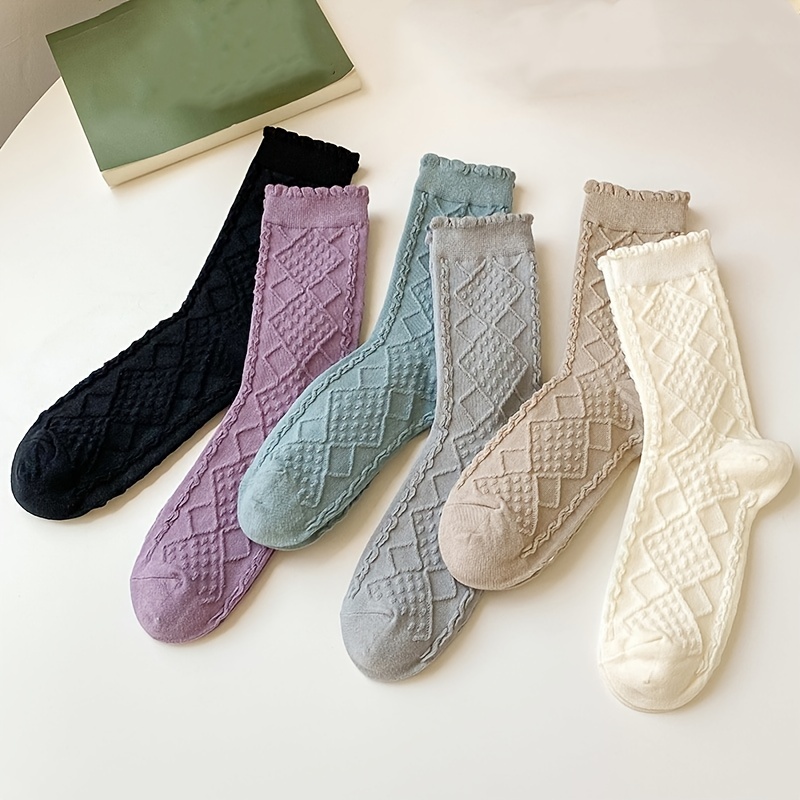 Cheap 4 Pairs Women Cute Ankle Socks Girls Heart Knit Cotton Socks Solid  Color Novelty Fashion Casual Sport Short Socks