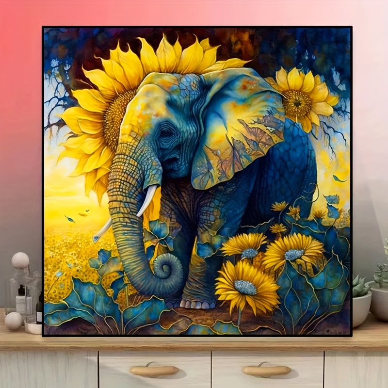 5D DIY Large Size Round Diamond Full Of Diamonds Painting Kits For Adults  Beginners Cute Animal Elephant With Flower Sunflower Embroidery Mosaic Art P