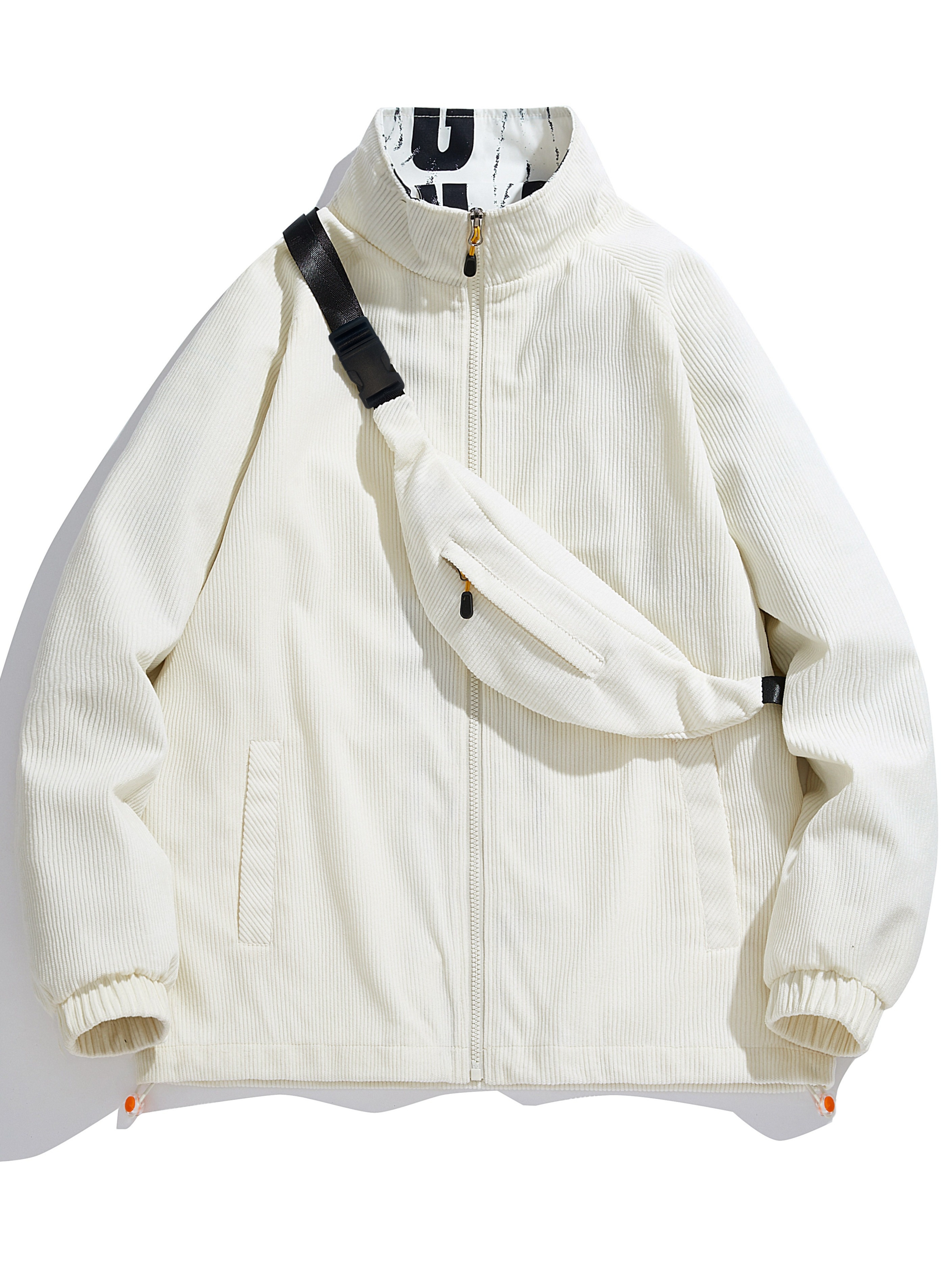 Corduroy Windbreaker Jacket, Men's Casual Street Style Stand