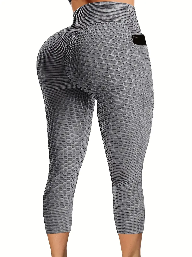 Women's Anti-Cellulite Textured Lifting Leggings Tight-fitting High-Waist  Yoga Pants Butt Lifting Tummy Control Workout Tights 