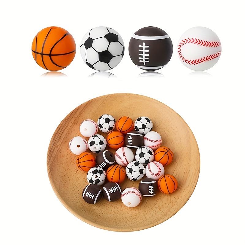 1pc 50pcs White, Black, Orange, Fluorescent Green Baseball Acrylic Beads  12mm Sports Beads For Diy Bracelet, Necklace Making
