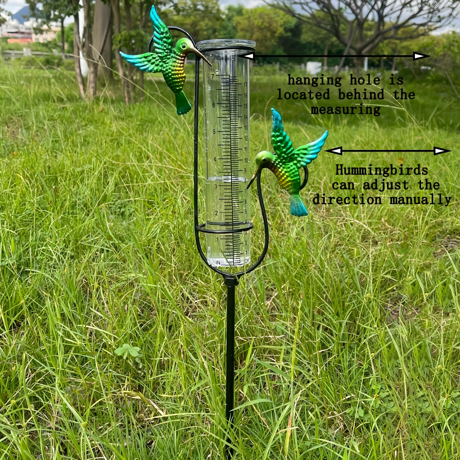  SOTALING Medidor de lluvia de colibrí – Medidor de lluvia de  vidrio para exteriores – Medidor de lluvia de marco de metal de gran  capacidad – Medidores de lluvia fácilmente identificables