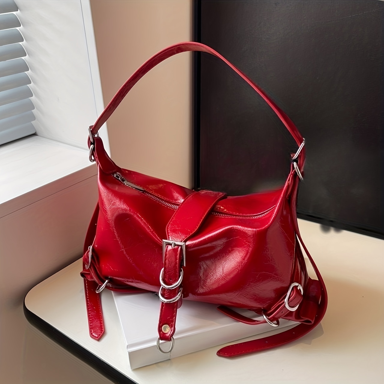 Vintage Bag Red Patent Leather Women's Shoulder Bag Fashion Ladies