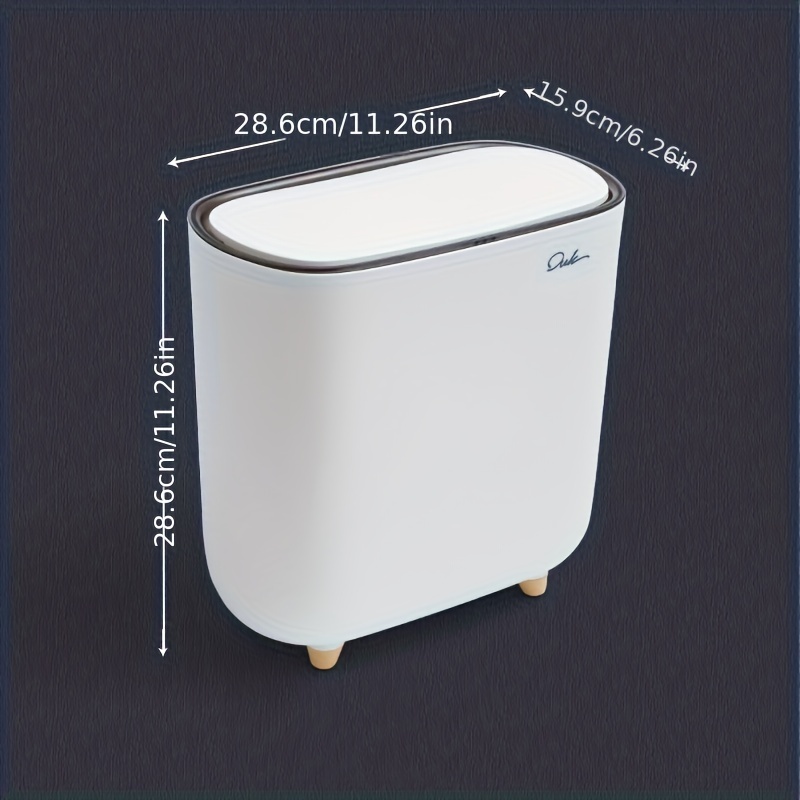 KLGO 10 Liter Rectangular Plastic Trash Can Wastebasket with Press Type  Lid,2.4 Gallon Garbage Container Bin for Bathroom,Powder  Room,Bedroom,Kitchen,Craft Room… in 2023