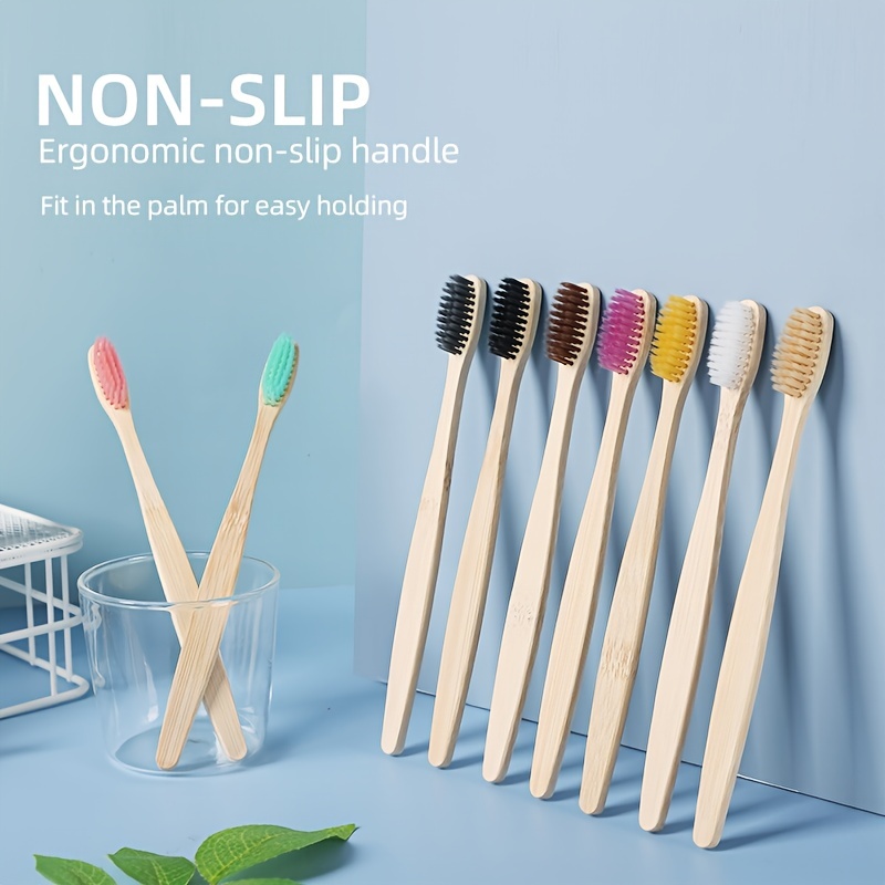 10pcs Organic Bamboo Toothbrushes | Eco Friendly Wooden Toothbrush with Soft Bristles
