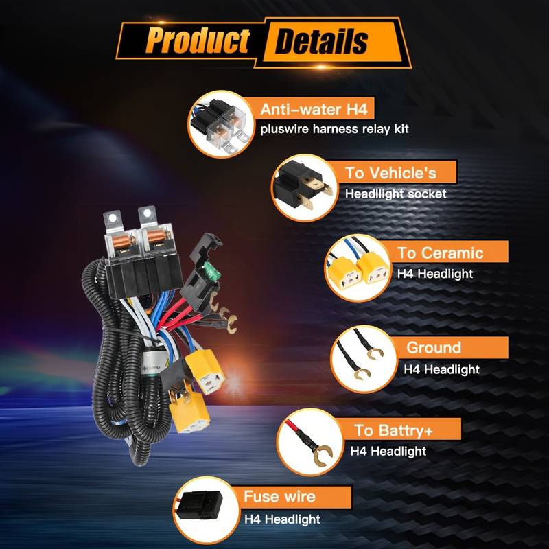 Lx-light H4 Headlight Relay Wiring Harness Kit For 5x7 7x6 Headlights Toyota Tacoma Pickup