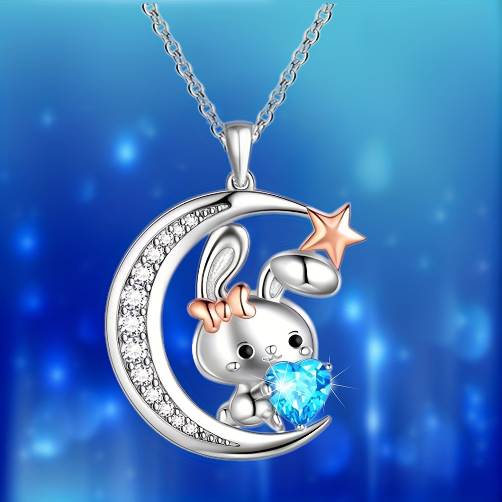  KESYOO 4pcs Necklace Bunny Gifts Bunny Decor Simple Necklace  Play Jewelry for Little Girls Age 3 Moon Ornament Girls Jewelry Ages 4-6  Small Necklace Rabbit on The Moon Necklace Blue Charm 