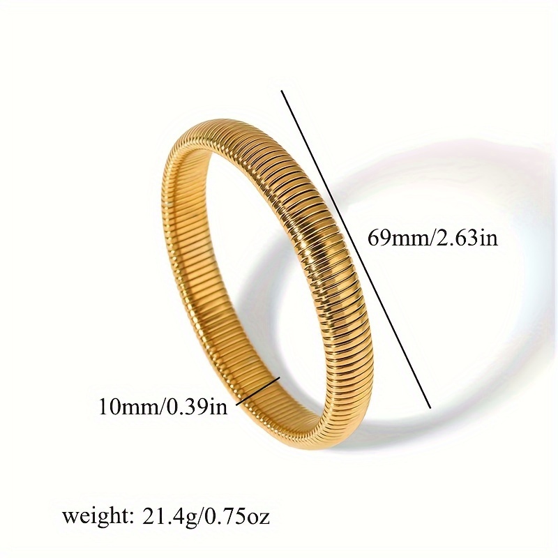 Image of 1pc Stainless Steel Minimalist Vertical Stripe Spring Ring Bracelet - (golden) Retro Vintage, Elegant Casual Attire & Accessory, Durable //weddings