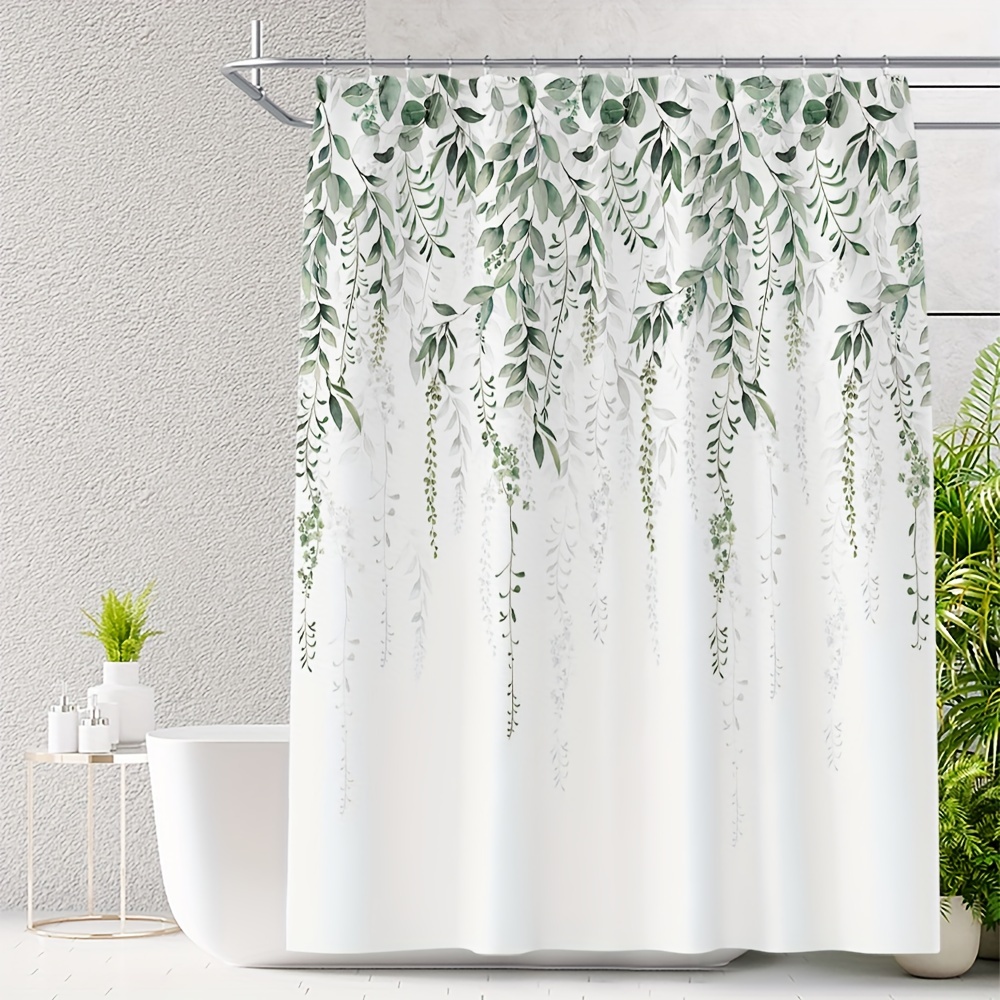 Leaf Pattern Shower Curtain Waterproof 12 Hooks Mildew proof - Temu